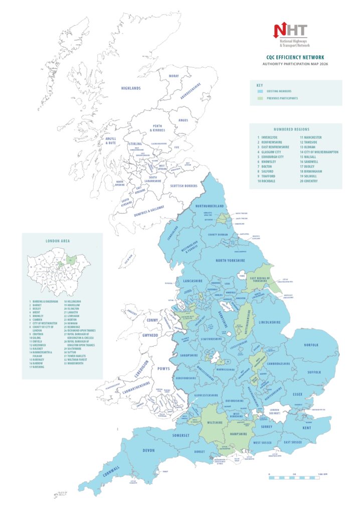 Map of England with numbered regions and light blue shaded areas, including a legend box on the right (NHT map).